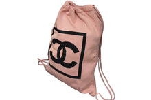 画像をギャラリービューアに読み込む, CHANEL シャネル スポーツライン ココマーク ナップサック シールなし コットン ピンク ブラック 美品 中古 58058