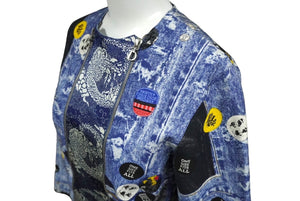 Christian Dior クリスチャンディオール ライダースジャケット 総柄 龍 和柄 ヴィンテージ デニム ブルー 12 美品 中古 58116