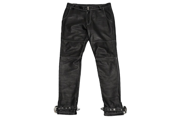 730LA Leather pants Belt hardware Black White stitch Silver hardware Made in Italy Size 34 Good condition Used 58196