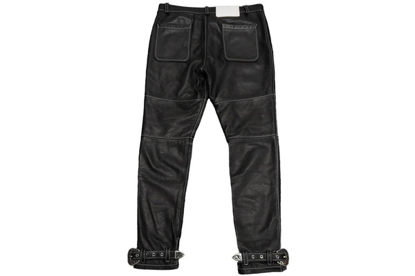 730LA Leather pants Belt hardware Black White stitch Silver hardware Made in Italy Size 34 Good condition Used 58196