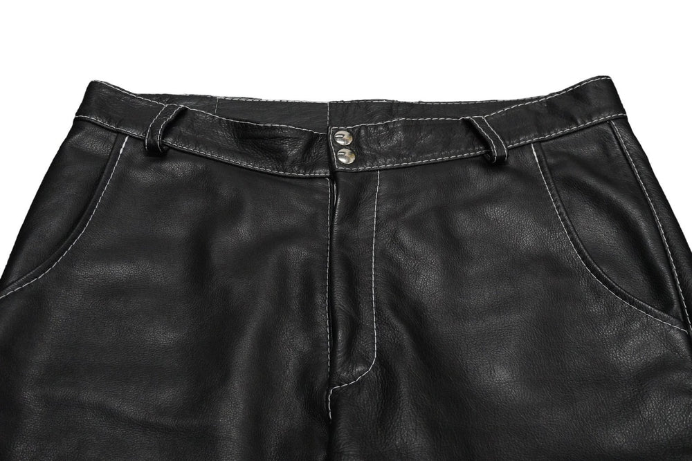 730LA レザーパンツ ベルト金具 ブラック ホワイトステッチ シルバー金具 イタリア製 サイズ34 美品 中古 58196