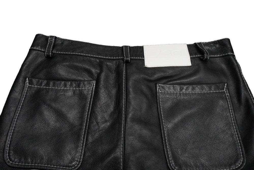 730LA レザーパンツ ベルト金具 ブラック ホワイトステッチ シルバー金具 イタリア製 サイズ34 美品 中古 58196