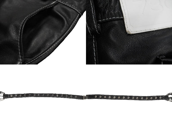 730LA Leather pants Belt hardware Black White stitch Silver hardware Made in Italy Size 34 Good condition Used 58196