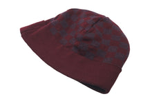 Load image into Gallery viewer, LOUIS VUITTON ルイヴィトン ニットキャップ ダミエ ロゴ ウール ワインレッド ボルドー グレー 美品 中古 58262