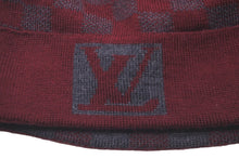 Load image into Gallery viewer, LOUIS VUITTON ルイヴィトン ニットキャップ ダミエ ロゴ ウール ワインレッド ボルドー グレー 美品 中古 58262