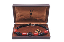 画像をギャラリービューアに読み込む, YVES SAINT LAURENT イヴ サンローラン ネックレス ビーズネックレス ブラック レッド シルバー金具 美品 中古 58316