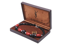 画像をギャラリービューアに読み込む, YVES SAINT LAURENT イヴ サンローラン ネックレス ビーズネックレス ブラック レッド シルバー金具 美品 中古 58316