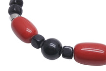 画像をギャラリービューアに読み込む, YVES SAINT LAURENT イヴ サンローラン ネックレス ビーズネックレス ブラック レッド シルバー金具 美品 中古 58316