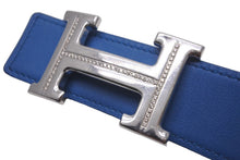Load image into Gallery viewer, HERMES エルメス ベルト バックル Hロゴ ダイヤ □O刻 リバーシブル ブルー ホワイト サイズ90 シルバー金具 美品 中古 58317