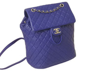 画像をギャラリービューアに読み込む, CHANEL シャネル マトラッセ チェーンショルダーリュック 22番台 A91121 ラムスキン ブルー シルバー金具 美品 中古 58385