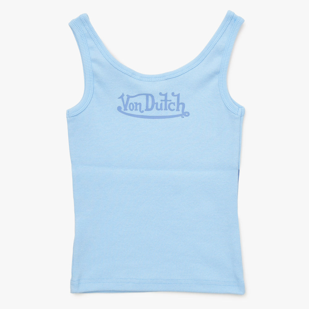 新品未使用 Von Dutch ボンダッチ リブタンクトップ ノースリーブ 7VND9A8206NV サイズXS アイスブルー レディース 中古 4a005859