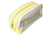 画像をギャラリービューアに読み込む, 極美品 CHANEL シャネル ポーチ ベージュ スポーツライン 12番台 イエロー キャンバス シルバー金具 中古 58611
