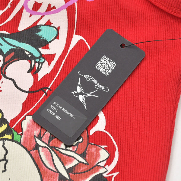 新品未使用 Ed Hardy エドハーディ リブタンクワンピース EHW3006-1 サイズS スカル スネーク レッド レディース 中古 4a005862