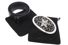 画像をギャラリービューアに読み込む, 極美品 CHROME HEARTS クロムハーツ ベルト バックル OVAL STAR LARGE BUCKLE BELT レザー シルバー925 中古 58797