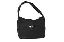 Load image into Gallery viewer, PRADA プラダ ハンドバッグ ワンショルダー ホーボー MV515 三角ロゴ ブラック シルバー金具 美品 中古 58931