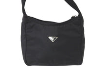 Load image into Gallery viewer, PRADA プラダ ハンドバッグ ワンショルダー ホーボー MV515 三角ロゴ ブラック シルバー金具 美品 中古 58931