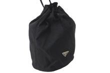 Load image into Gallery viewer, PRADA プラダ 巾着バッグ 巾着ポーチ ナイロンバッグ 小物入れ 三角ロゴプレート シルバー金具 MV369 ブラック 美品 中古 58937