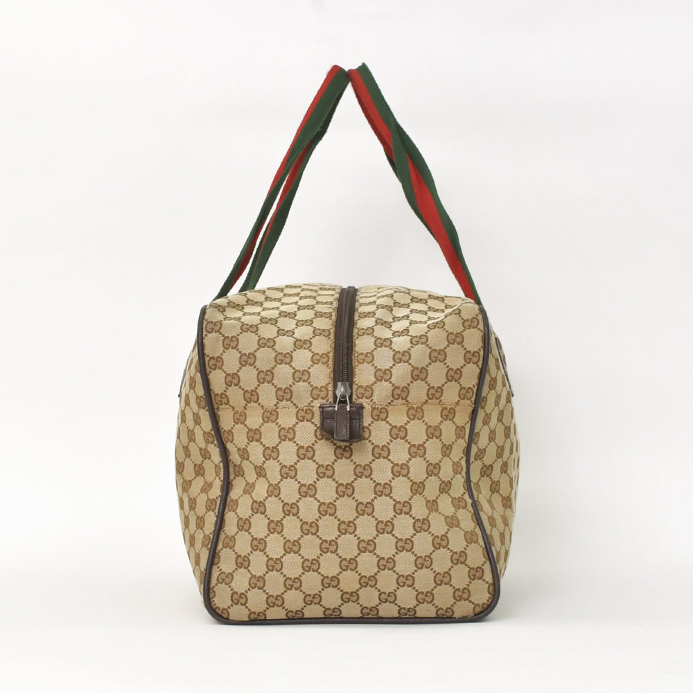 GUCCI GGキャンバス Boston Bag ボストンバッグ シェリーライン 153240 GGキャンバス ブラウン ベージュ 美品 中古 4a005894