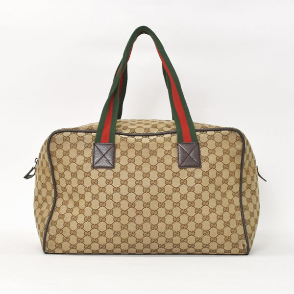 GUCCI GGキャンバス Boston Bag ボストンバッグ シェリーライン 153240 GGキャンバス ブラウン ベージュ 美品 中古 4a005894