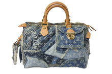 画像をギャラリービューアに読み込む, LOUIS VUITTON ルイヴィトン モノグラムデニム パッチワーク スピーディ30 ハンドバッグ ブルー M95380 美品 中古 58969