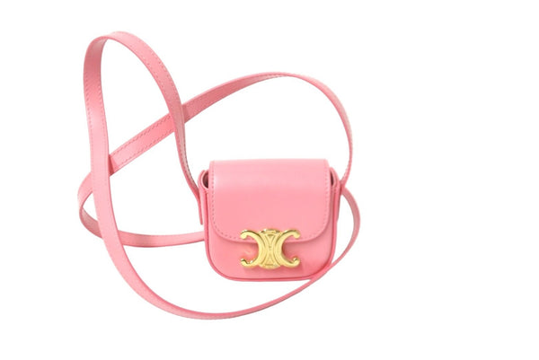 Very Good Condition CELINE Shoulder Bag Mini Claude Pink Shiny Calfskin 10I513DPV Gold Hardware Used 58976