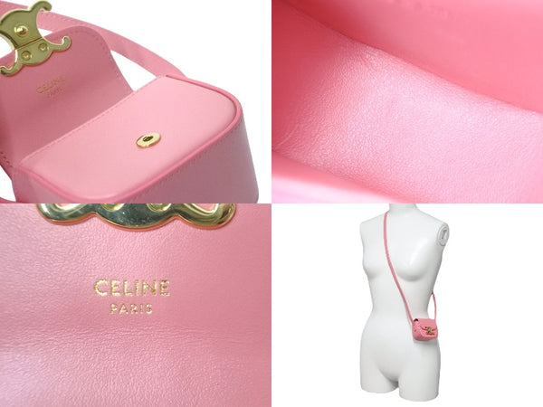 Very Good Condition CELINE Shoulder Bag Mini Claude Pink Shiny Calfskin 10I513DPV Gold Hardware Used 58976