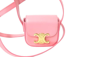 Very Good Condition CELINE Shoulder Bag Mini Claude Pink Shiny Calfskin 10I513DPV Gold Hardware Used 58976