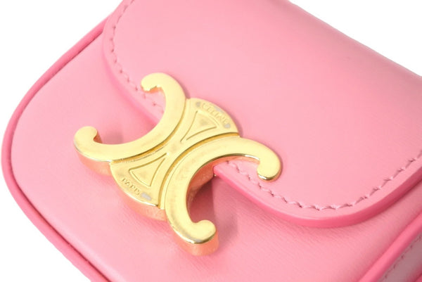 Very Good Condition CELINE Shoulder Bag Mini Claude Pink Shiny Calfskin 10I513DPV Gold Hardware Used 58976