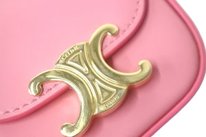 Very Good Condition CELINE Shoulder Bag Mini Claude Pink Shiny Calfskin 10I513DPV Gold Hardware Used 58976