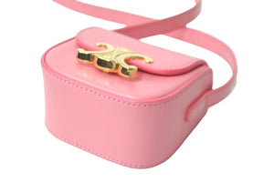 Very Good Condition CELINE Shoulder Bag Mini Claude Pink Shiny Calfskin 10I513DPV Gold Hardware Used 58976