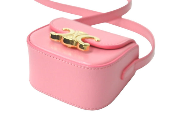 Very Good Condition CELINE Shoulder Bag Mini Claude Pink Shiny Calfskin 10I513DPV Gold Hardware Used 58976