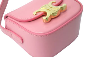 Very Good Condition CELINE Shoulder Bag Mini Claude Pink Shiny Calfskin 10I513DPV Gold Hardware Used 58976