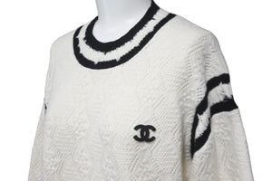 極美品 CHANEL シャネル ニット セーター ダメージ加工 カシミヤ 22ss ココマーク ホワイト ブラック P72090K 10339  サイズ34 中古 58982 – Casanova Vintage