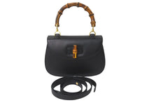 画像をギャラリービューアに読み込む, GUCCI グッチ バンブー 2WAY ショルダーバッグ ブラック レザー ハンドバッグ 鞄 カバン 斜め掛け 黒 ウッド 良品 中古 59073