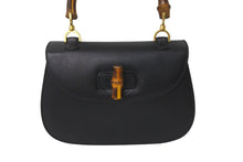 画像をギャラリービューアに読み込む, GUCCI グッチ バンブー 2WAY ショルダーバッグ ブラック レザー ハンドバッグ 鞄 カバン 斜め掛け 黒 ウッド 良品 中古 59073