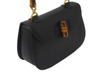 画像をギャラリービューアに読み込む, GUCCI グッチ バンブー 2WAY ショルダーバッグ ブラック レザー ハンドバッグ 鞄 カバン 斜め掛け 黒 ウッド 良品 中古 59073