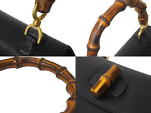 画像をギャラリービューアに読み込む, GUCCI グッチ バンブー 2WAY ショルダーバッグ ブラック レザー ハンドバッグ 鞄 カバン 斜め掛け 黒 ウッド 良品 中古 59073