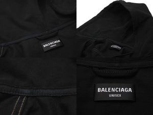 BALENCIAGA バレンシアガ フーディー パーカー ドッキング デニムジャケット ブラック コットン サイズ44 657606 美品 中古 59083