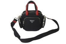 Load image into Gallery viewer, 極美品 PRADA プラダ 2WAYハンドバッグ 1BB061 三角ロゴプレート ナイロン レザー ブラック レッド シルバー金具 中古 59123