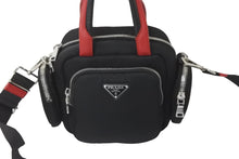 Load image into Gallery viewer, 極美品 PRADA プラダ 2WAYハンドバッグ 1BB061 三角ロゴプレート ナイロン レザー ブラック レッド シルバー金具 中古 59123