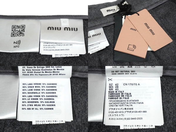 New and unused MIUMIU pleated skirt MG1856113K double belt loop wool gray size 42 used 59198