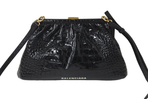 BALENCIAGA バレンシアガ ショルダーバッグ クロッカークラウド クロコ型押しがま口 638540 ゴールド金具 美品 中古 59201 –  Casanova Vintage