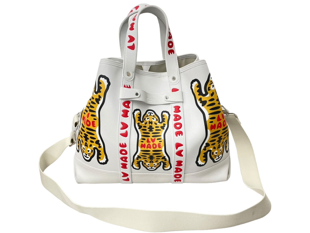 極美品 LOUIS VUITTON ルイヴィトン トートバッグ トロリー トート NIGOコラボ タイガー ホワイト M59366 シルバー金具 中古 59250