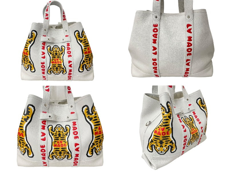 極美品 LOUIS VUITTON ルイヴィトン トートバッグ トロリー トート NIGOコラボ タイガー ホワイト M59366 シルバー金具 中古 59250