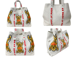 Very Good Condition LOUIS VUITTON Tote Bag Trolley Tote NIGO Collaboration Tiger White M59366 Silver Hardware Used 59250