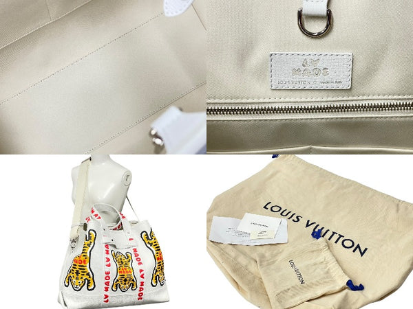 Very Good Condition LOUIS VUITTON Tote Bag Trolley Tote NIGO Collaboration Tiger White M59366 Silver Hardware Used 59250