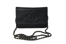画像をギャラリービューアに読み込む, 極美品 CHANEL シャネル チェーン ウォレット ショルダーバッグ 17番台 キャビアスキン ブラック シルバー金具 中古 59305