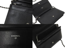 画像をギャラリービューアに読み込む, 極美品 CHANEL シャネル チェーン ウォレット ショルダーバッグ 17番台 キャビアスキン ブラック シルバー金具 中古 59305