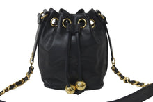 Load image into Gallery viewer, CHANEL シャネル 巾着 チェーン ショルダーバッグ ブラック ココマーク 2番台 ココボール レザー ゴールド金具 中古 59316