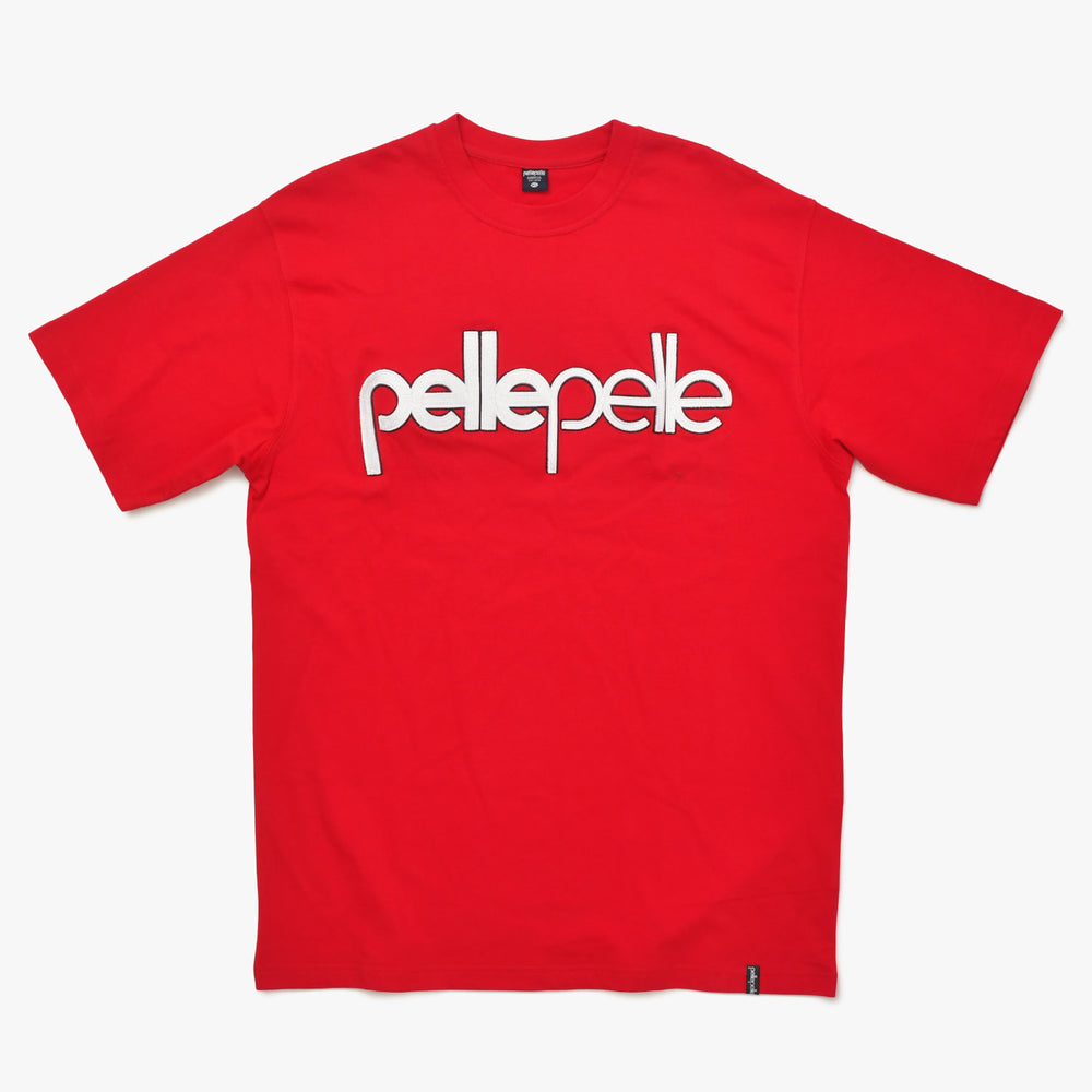 pellepelle ペレペレ 半袖Tシャツ サイズXL レッド ホワイト ブラック コットン 刺繍ロゴ 古着 美品 中古 4a005951